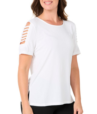 Thumbnail 1: CARMEN MARC VALVO Women's Lattice Sleeve Top 