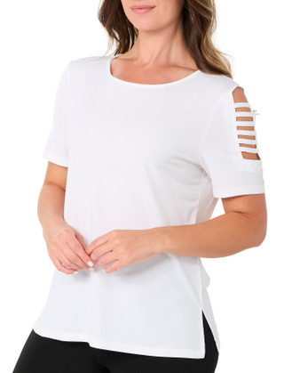 Thumbnail 3: CARMEN MARC VALVO Women's Lattice Sleeve Top 