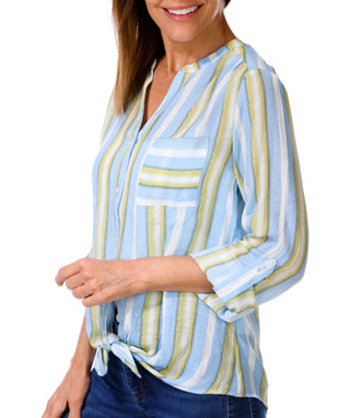 Thumbnail 3: Zac & Rachel Women's 3/4 Sleeve Button Up Tie Front Top 