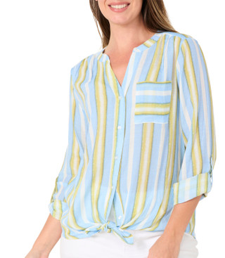Thumbnail 1: Zac & Rachel Women's 3/4 Sleeve Button Up Tie Front Top 