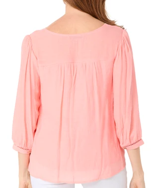 Thumbnail 2: FIGUEROA & FLOWER Petite 3/4 Sleeve Papaya Lace Top 