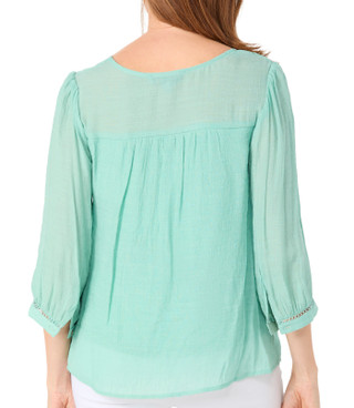 Thumbnail 3: FIGUEROA & FLOWER Petite 3/4 Sleeve Papaya Lace Top 