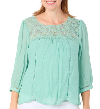Thumbnail 1: FIGUEROA & FLOWER Petite 3/4 Sleeve Papaya Lace Top 