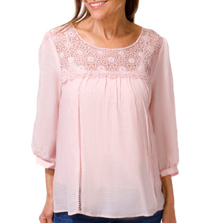Thumbnail 1: FIGUEROA & FLOWER Petite 3/4 Sleeve Papaya Lace Top 