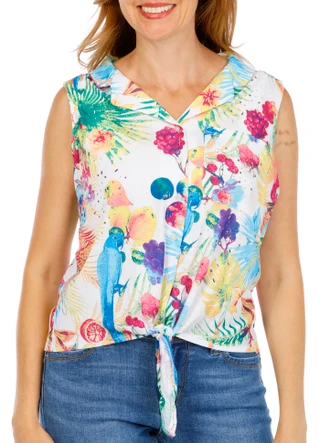 Thumbnail 1: Onque Women's Tropical Front Tie Tank Top 