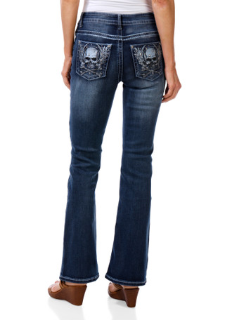 Thumbnail 1: Love Soho Juniors 5 Pocket Skull Bling Bootcut Jeans 