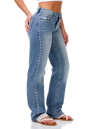 Thumbnail 3: BCBGeneration Juniors Mid Rise Embellished Straight Leg Jeans 