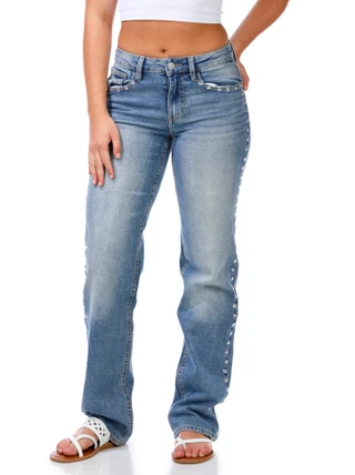 Thumbnail 1: BCBGeneration Juniors Mid Rise Embellished Straight Leg Jeans 