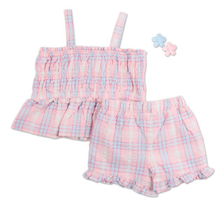 Thumbnail 2: Btween Little Girls 2 Pc Plaid Shorts Set 