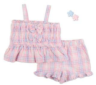 Thumbnail 2: Btween Little Girls 2 Pc Plaid Shorts Set 