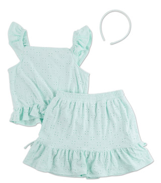 Thumbnail 4: Little Lass Girls 3 Pc Eyelet Skort Set 