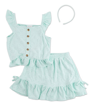 Thumbnail 2: Little Lass Girls 3 Pc Eyelet Skort Set 