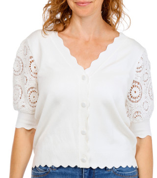 Thumbnail 1: Tahari Women's Short Sleeve Scalloped Cardigan 