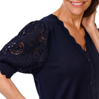 Thumbnail 3: Tahari Women's Short Sleeve Scalloped Cardigan 