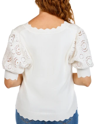 Thumbnail 2: Tahari Women's Short Sleeve Scalloped Cardigan 