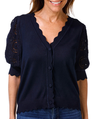 Thumbnail 1: Tahari Women's Short Sleeve Scalloped Cardigan 