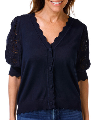 Thumbnail 1: Tahari Women's Short Sleeve Scalloped Cardigan 