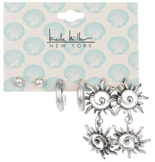 Thumbnail 1: Noir 3 Pr Silver Tone Earrings 