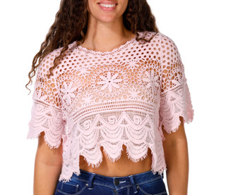 Thumbnail 1: REBELLION Juniors Crochet Floral Top 