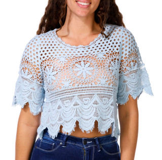 Thumbnail 1: REBELLION Juniors Crochet Floral Top 