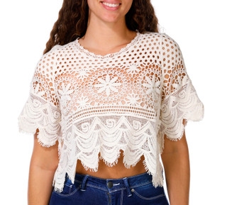 Thumbnail 1: REBELLION Juniors Crochet Floral Top 