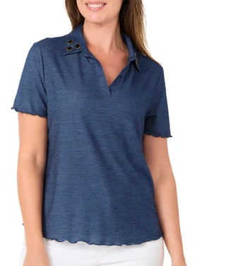 Thumbnail 1: Love Scarlett Women's Denim Johnny Collar Top 