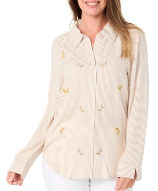 Thumbnail 1: Hester & Orchard Women's Stripe Butterfly Button Front Top 
