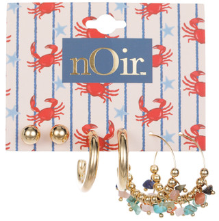 Thumbnail 1: Noir 3 Pr Gold Tone Earrings 