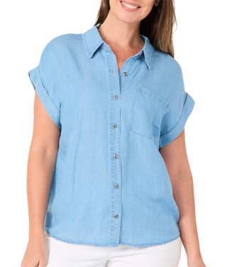 Thumbnail 1: Kathy Ireland Women's Short Sleeve Button Front Top 