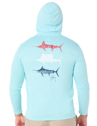 Thumbnail 2: Guy Harvey Men's Long Sleeve Hooded Shirt 