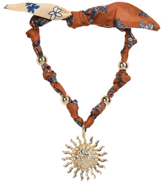 Thumbnail 1: Noir Brown Fabric Sun Pendant Necklace 