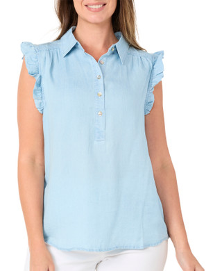 Thumbnail 1: Kathy Ireland Women's Ruffle Sleeve Henley Top 