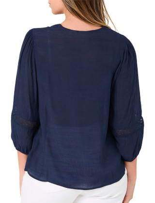 Thumbnail 2: Zac & Rachel Women's 3/4 Sleeve Crochet Trim Button Front Top 