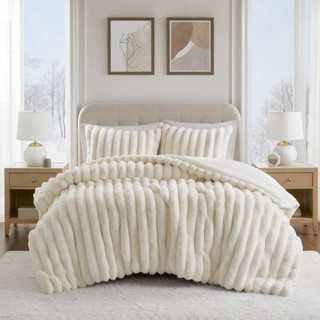 Thumbnail 9: Madison Park Jasmine Ultrasoft Faux Fur Ribbed Comforter Set 