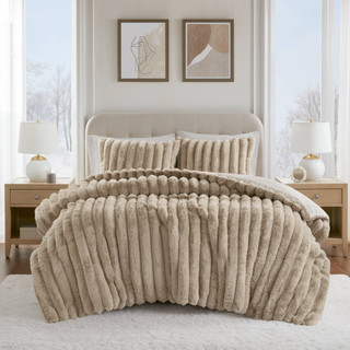 Thumbnail 10: Madison Park Jasmine Ultrasoft Faux Fur Ribbed Comforter Set 