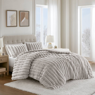 Thumbnail 1: Madison Park Jasmine Ultrasoft Faux Fur Ribbed Comforter Set 