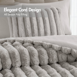 Thumbnail 4: Madison Park Jasmine Ultrasoft Faux Fur Ribbed Comforter Set 