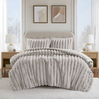 Thumbnail 5: Madison Park Jasmine Ultrasoft Faux Fur Ribbed Comforter Set 
