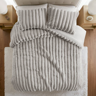 Thumbnail 9: Madison Park Jasmine Ultrasoft Faux Fur Ribbed Comforter Set 
