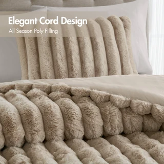 Thumbnail 3: Madison Park Jasmine Ultrasoft Faux Fur Ribbed Comforter Set 