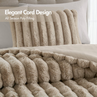 Thumbnail 4: Madison Park Jasmine Ultrasoft Faux Fur Ribbed Comforter Set 