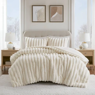 Thumbnail 3: Madison Park Jasmine Ultrasoft Faux Fur Ribbed Comforter Set 