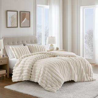 Thumbnail 1: Madison Park Jasmine Ultrasoft Faux Fur Ribbed Comforter Set 