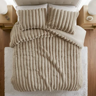 Thumbnail 5: Madison Park Jasmine Ultrasoft Faux Fur Ribbed Comforter Set 