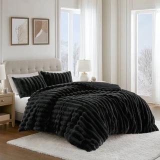 Thumbnail 1: Madison Park Jasmine Ultrasoft Faux Fur Ribbed Comforter Set 