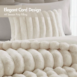 Thumbnail 4: Madison Park Jasmine Ultrasoft Faux Fur Ribbed Comforter Set 
