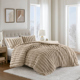 Thumbnail 2: Madison Park Jasmine Ultrasoft Faux Fur Ribbed Comforter Set 