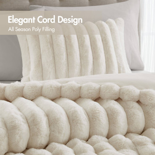 Thumbnail 6: Madison Park Jasmine Ultrasoft Faux Fur Ribbed Comforter Set 
