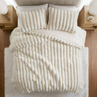 Thumbnail 10: Madison Park Jasmine Ultrasoft Faux Fur Ribbed Comforter Set 