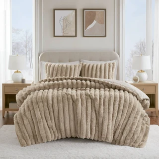 Thumbnail 10: Madison Park Jasmine Ultrasoft Faux Fur Ribbed Comforter Set 